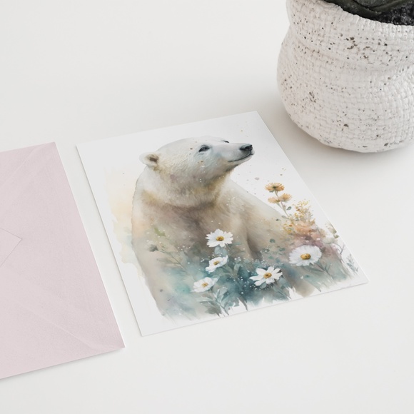 Floral Polar Bear Watercolor Wall Art Illustration Print Poster Unframed - Picture 6 of 8